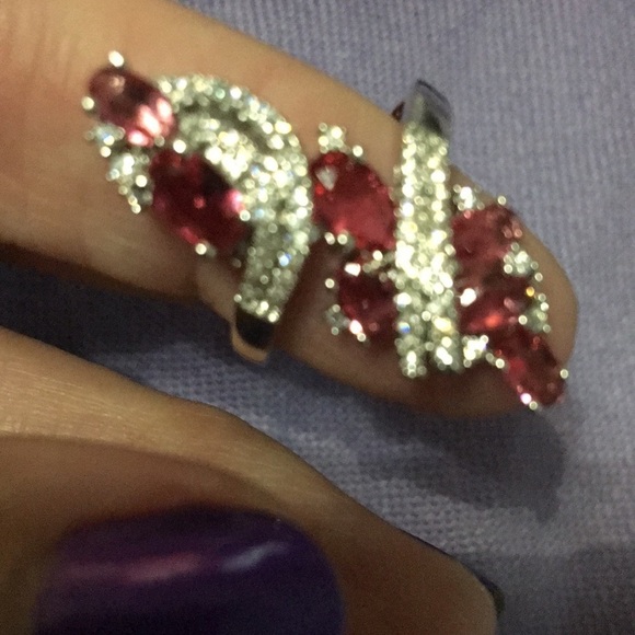 NATURAL Pink Sapphire & CZ Ring - Picture 3 of 5